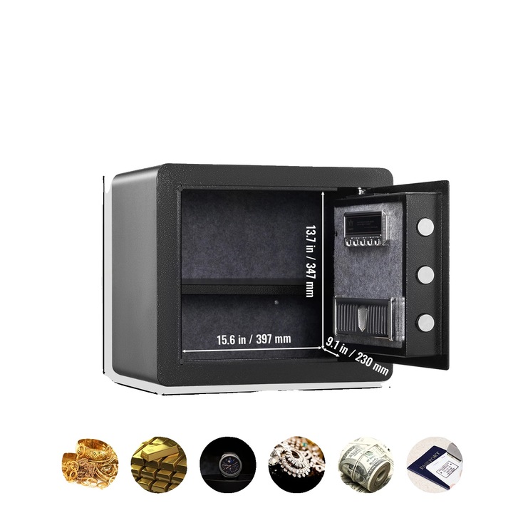 Seif, acces digital, sistem de alarma dual, 1.2 cubic fit, 45 lbs, dimensiuni standard