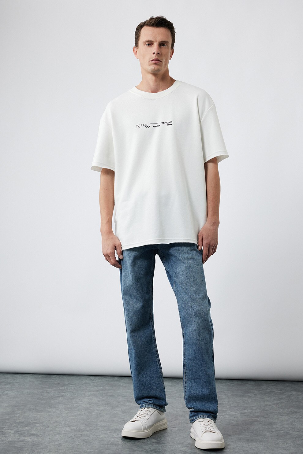 KOTON, Tricou lejer cu text, Alb optic, S