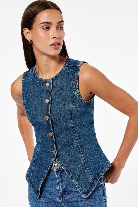 KOTON, Vesta din denim cu nasturi, Albastru inchis, 34