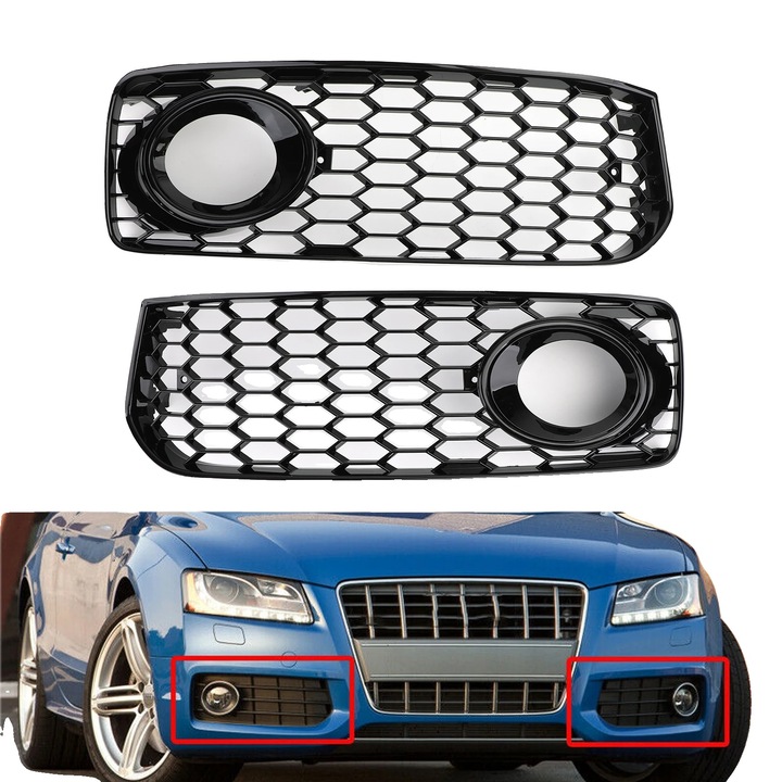 Grila faruri cetoase, 46x15.5cm, plastic, neagra, pentru Audi A5 S-Line, S5 B8, RS5 (2008-2012)