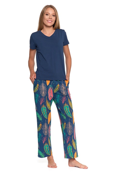 Дамска пижама Moraj от две части, памук/еластан, тъмносин, S INTL