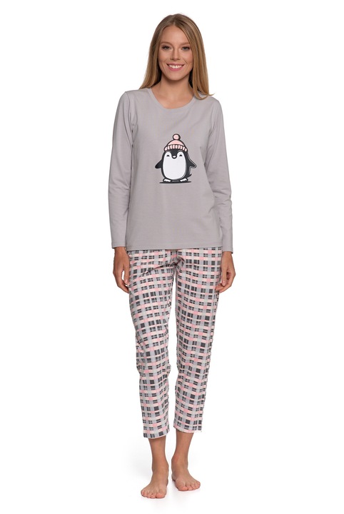 Дамска пижама, Moraj, 2 части, модел с пингвин, сива