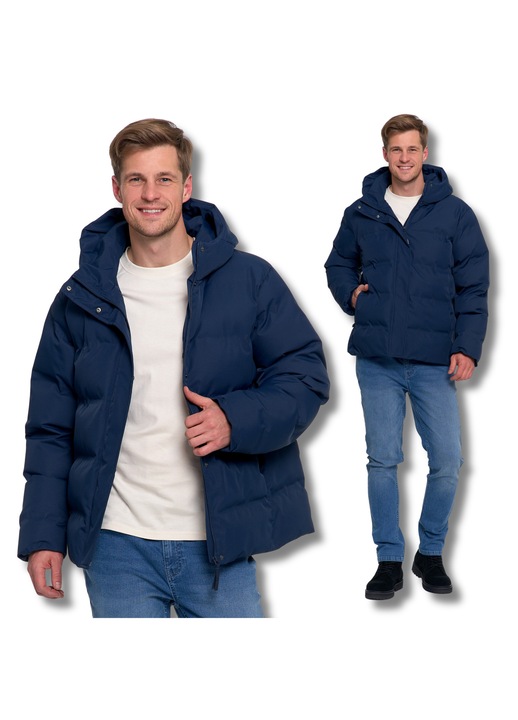 Moraj férfi kabát, steppelt, meleg, kapucnis, tollal töltött, kényelmes