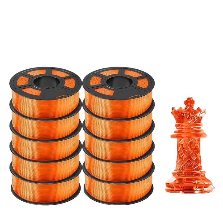 Filament 3D PETG, átlátszó narancssárga, 1.75mm, 1kg, biológiailag lebomló, sokoldalú kompatibilitás
