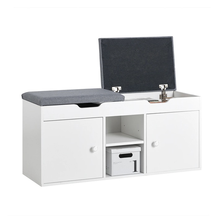 FSR96 kétszemélyes pad, cipőtároló pad, ruhatári pad, cipősdoboz, deszka pad, fehér színű