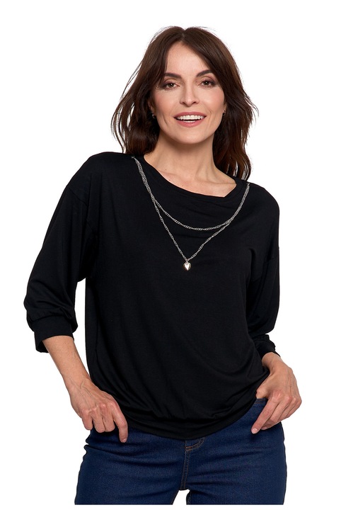 Bluza pentru dama Moraj, eleganta, cu lantisor, viscoza/elastan, negru