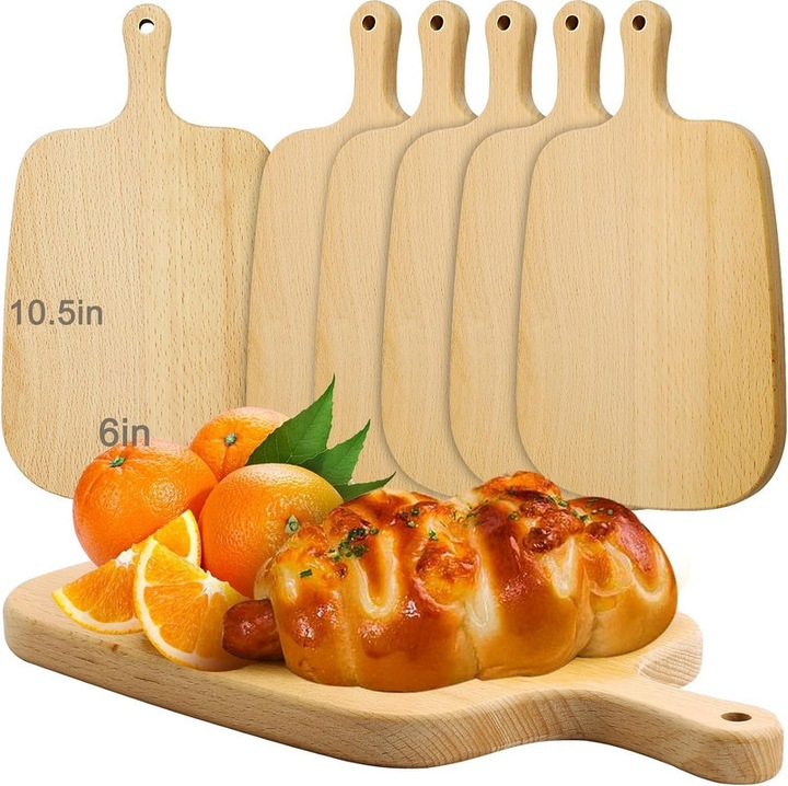 Tocator din lemn cu 6 bucati, tocator din lemn in vrac, tocatoare din lemn ingrosat pentru mezeluri, paine, legume, fructe, nunta, cadou de casa noua (10,5 x 6 x 0,6 in)