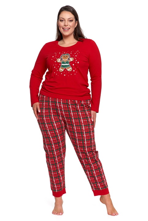 Дамска пижама, Moraj, Коледна, с дизайн на джинджифилов човек, памук, многоцветна