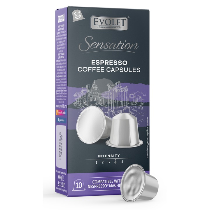 Set 10 capsule cafea premium compatibile NESPRESSO, BRAZIL, 100% ESPRESSO, Evolet