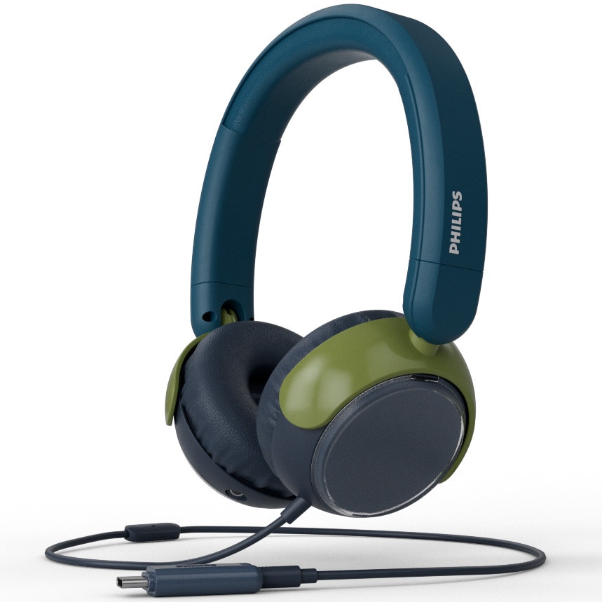 Casti On-Ear pentru copii PHILIPS TAK2000CT/00, Cu fir USB-C, Chrystal Teal
