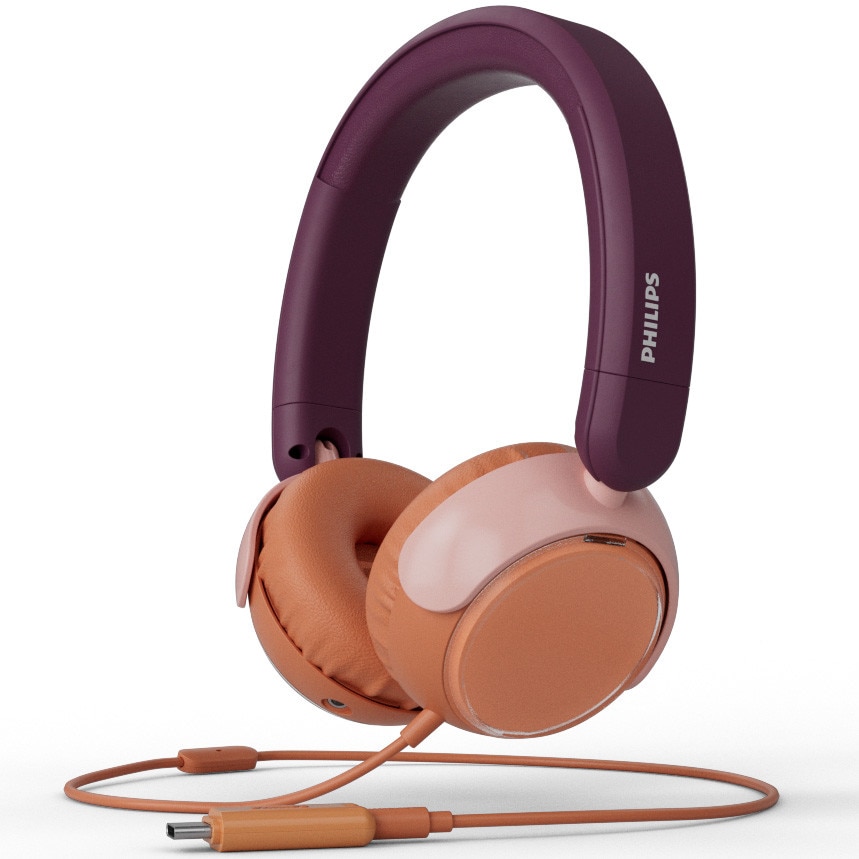 Casti On-Ear pentru copii PHILIPS TAK2000MP/00, Cu fir USB-C, Magenta Purple