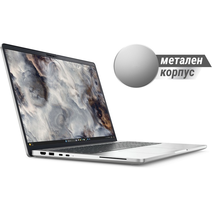 Лаптоп Dell Pro 16 Plus PB16250 с Intel Ultra 5 235U (2.4/4.9GHz, 12M), 16 GB, 512GB M.2 NVMe SSD, Intel Graphics 4 Core, Windows 11 Home, Сребрист