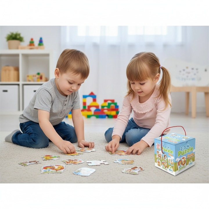 Joc puzzle pentru copii, 2-3-4 piese, 11x11x11cm