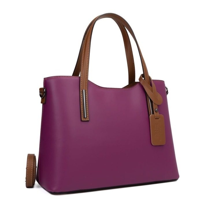 Poseta Piele Michelle - Fucsia - Coniac, Geanta Office din Piele Naturala, Geanta, Genti