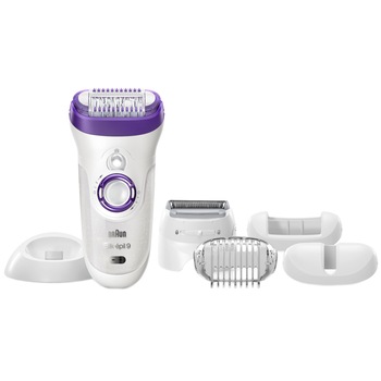 Epilator Braun Silk-épil 9561 Wet & Dry, 40 Pensete, Acumulator, 6 Accesorii, 2 Viteze, Alb/Mov Epilator Braun Silk-épil 9561 Wet & Dry, 40 Pensete, Acumulator, 6 Accesorii, 2 Viteze, Alb/Mov