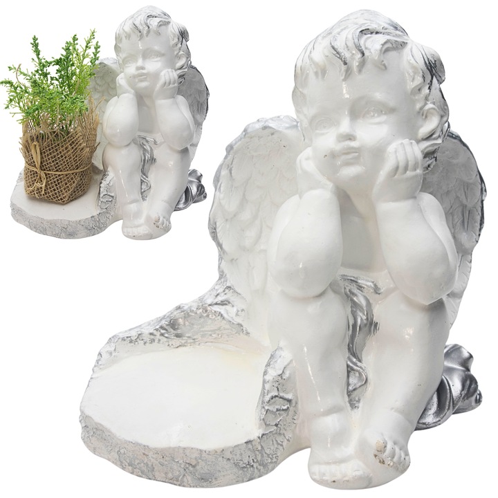 Figurina funerara decorativa, Decotrend, inger, alb, 22x22x14cm