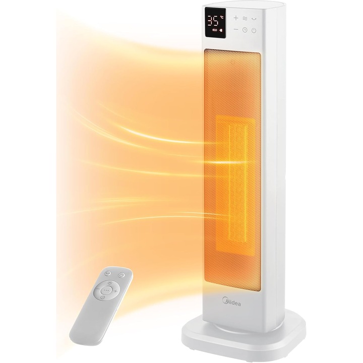 Midea NTH20-22ER hőlégfúvó, 2000 W, kerámia fűtőtest, távirányítóval, LCD kijelző, 24 órás időzítő, termosztát, Eco mód, fehér