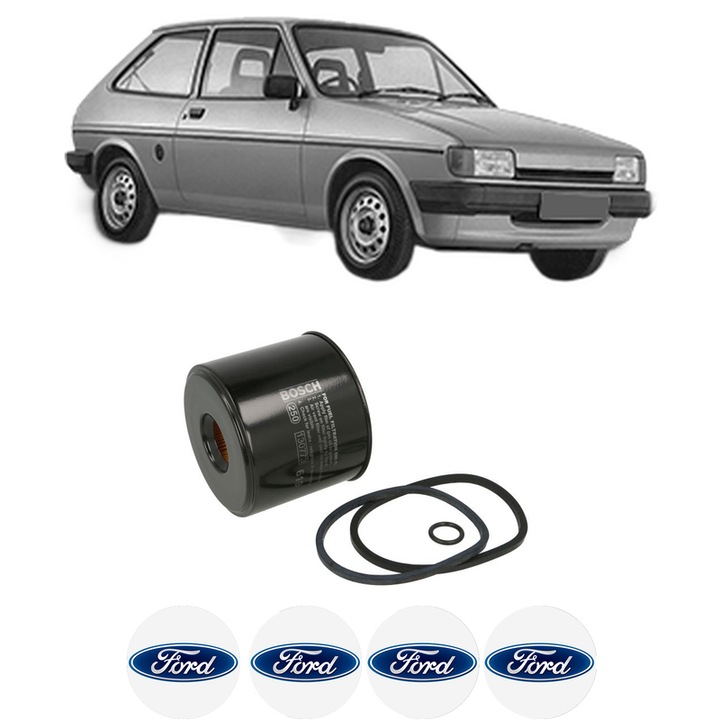 Filtru combustibil FORD FIESTA II (FBD) 1.6 D (FBD) din 1984-1989 KW 40 CP 54 CMC 1608, Bosch, Auto, 4x Stickere auto cu FORD