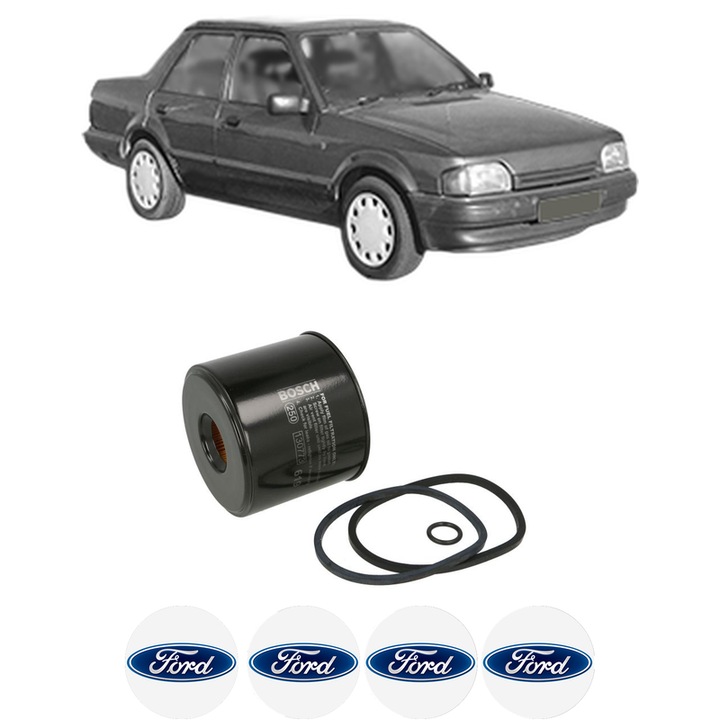 Filtru combustibil FORD ORION II (AFF) 1.6 D din 1985-1989 KW 40 CP 54 CMC 1608, Bosch, Auto, 4x Stickere auto cu FORD