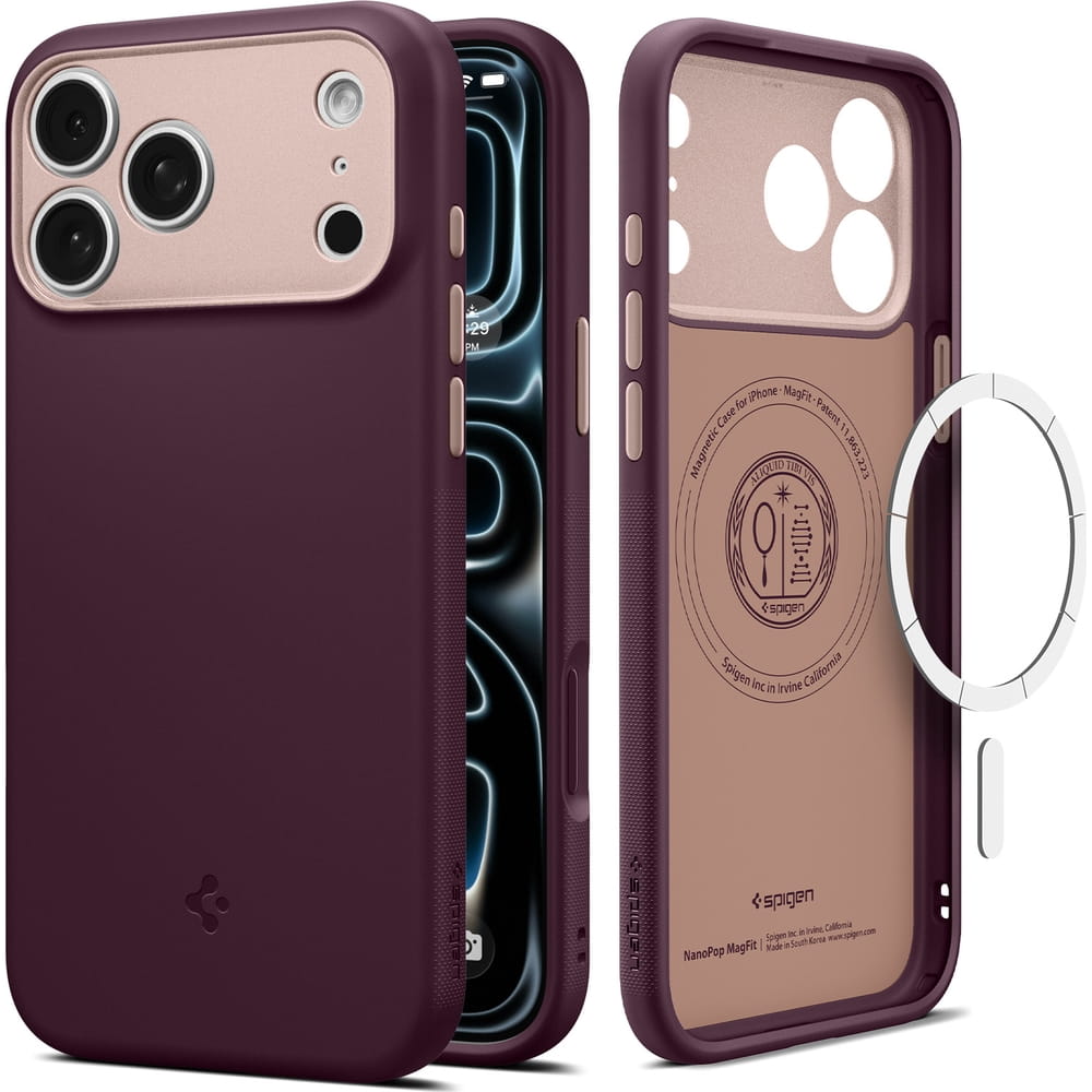 Husa, Spigen Nano Pop Mag pentru iPhone 17 Pro, Bordo-Roz