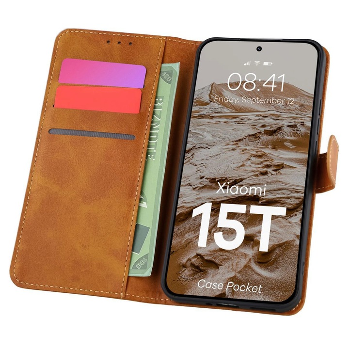 Husa, Bizon Case Pocket pentru Xiaomi 15T, Maro