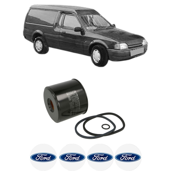 Filtru combustibil FORD ESCORT IV Express (AVF) 1.6 D din 1986-1990 KW 40 CP 54 CMC 1608, Bosch, Auto, 4x Stickere auto cu FORD