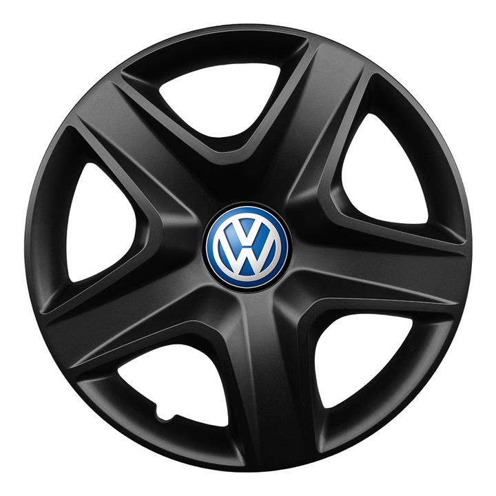 Set 4 Capace Roti R16 AutoSSF ®, Potrivite Jantelor de 16 inch, pentru VW, Model 418, Black Edition, Sigla Albastra