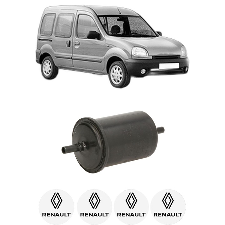 Filtru combustibil RENAULT KANGOO (KC0/1_) 1.2 16V (KC05, KC06, KC03, KC0T, KC0W, KC1D) din 2001 KW 55 CP 75 CMC 1149, Bosch, Auto, 4x Stickere auto cu RENAULT