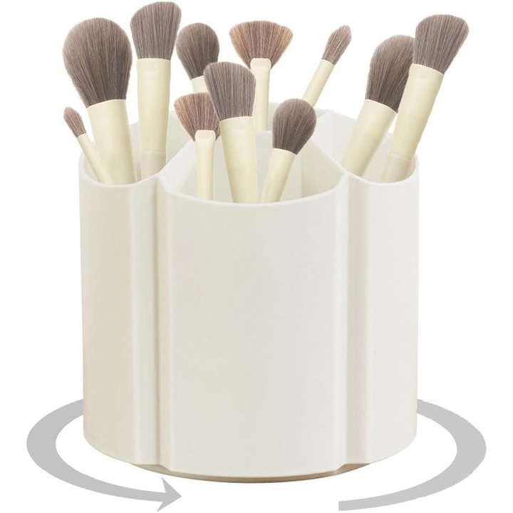 Suport organizator 360 rotativ machiaj pensule recipient din plastic, 6 compartimente pensule machiaj