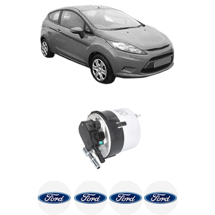Filtru combustibil FORD FIESTA VI (CB1, CCN) 1.6 TDCi din 2008-2012 KW 66 CP 90 CMC 1560, Bosch, Auto, 4x Stickere auto cu FORD