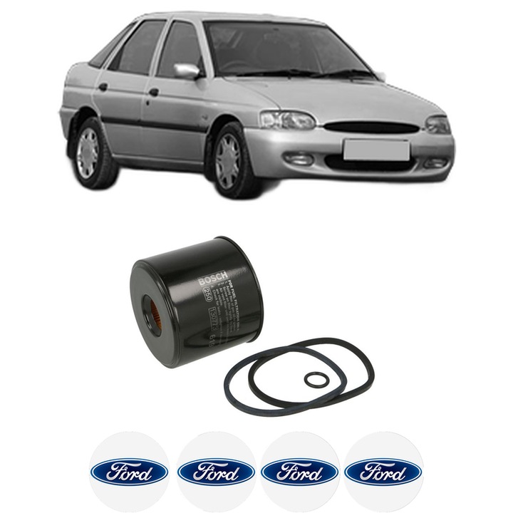 Filtru combustibil FORD ESCORT CLASSIC (AAL, ABL) 1.8 TD din 1998-2000 KW 66 CP 90 CMC 1753, Bosch, Auto, 4x Stickere auto cu FORD