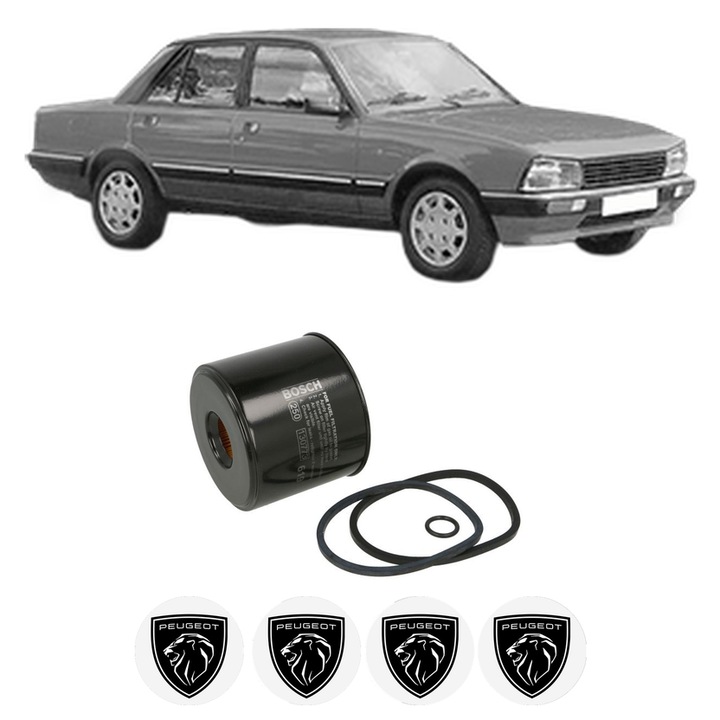 Filtru combustibil PEUGEOT 505 (551A) 2.5 Diesel din 1981-1993 KW 55 CP 75 CMC 2498, Bosch, Auto, 4x Stickere auto cu PEUGEOT