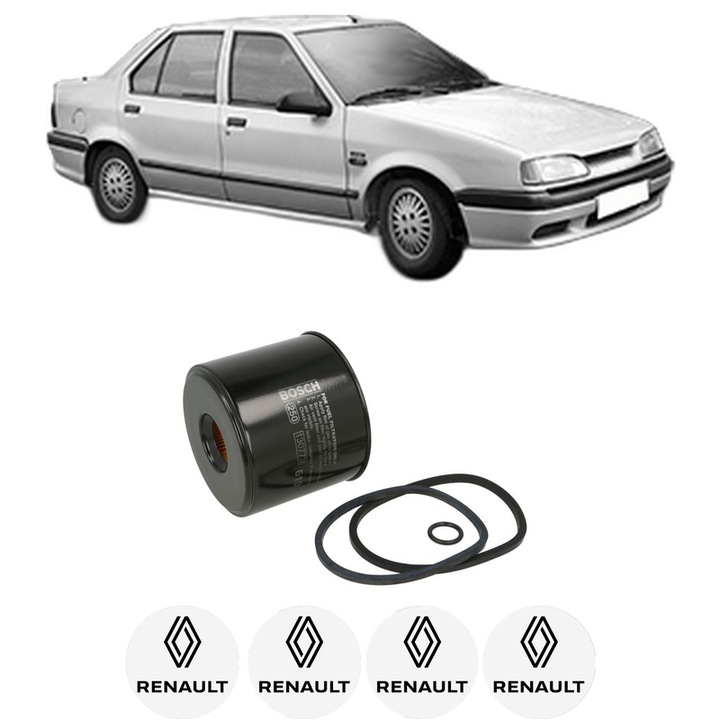 Filtru combustibil RENAULT 19 I Chamade (L53_) 1.9 TD (L53K) din 1990-1992 KW 68 CP 92 CMC 1870, Bosch, Auto, 4x Stickere auto cu RENAULT