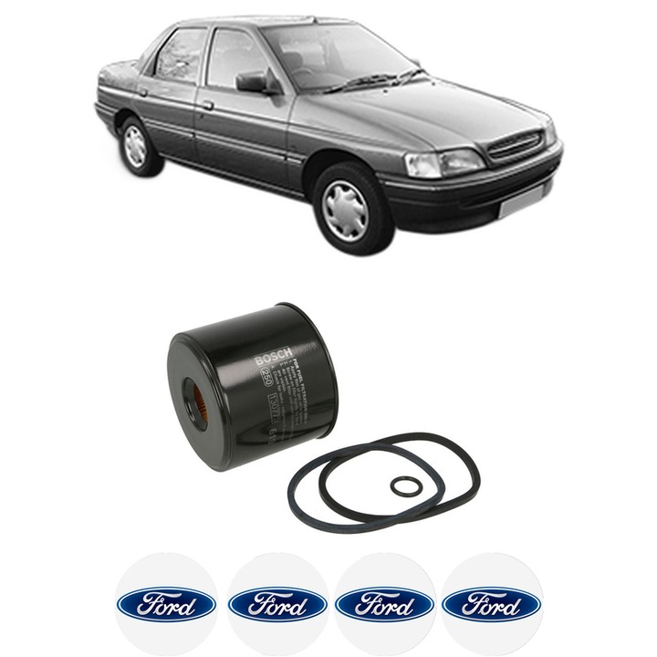 Filtru combustibil FORD ORION III (GAL) 1.8 D din 1990-1993 KW 44 CP 60 CMC 1753, Bosch, Auto, 4x Stickere auto cu FORD