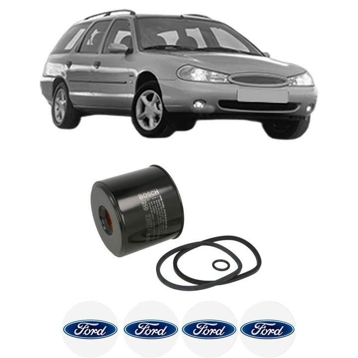 Filtru combustibil FORD MONDEO II Turnier (BNP) 1.8 TD din 1996-2000 KW 66 CP 90 CMC 1753, Bosch, Auto, 4x Stickere auto cu FORD