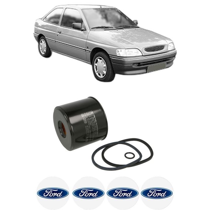 Filtru combustibil FORD ESCORT V Saloon (AFL) 1.8 TD din 1993-1995 KW 66 CP 90 CMC 1753, Bosch, Auto, 4x Stickere auto cu FORD