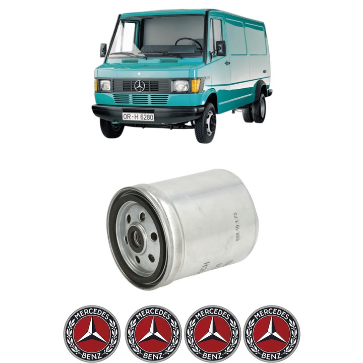 Filtru combustibil MERCEDES-BENZ T1 Bus (B601) 208 D 2.3 (601.371, 601.372, 601.376, 601.377) din 1988-1996 KW 58 CP 79 CMC 2299, Bosch, Auto, 4x Stickere auto cu MERCEDES-BENZ
