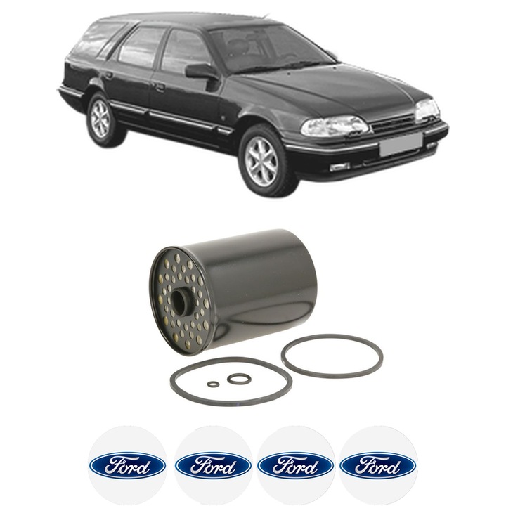 Filtru combustibil FORD SCORPIO I Turnier (GGE) 2.5 TD din 1991-1993 KW 68 CP 92 CMC 2498, Bosch, Auto, 4x Stickere auto cu FORD