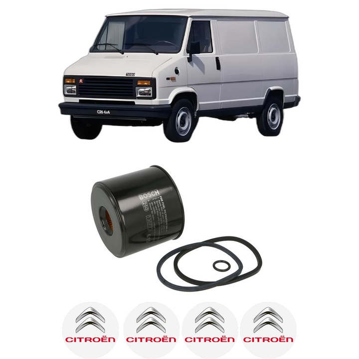 Filtru combustibil CITROEN C25 Van (280_, 290_) 2.5 D 4x4 din 1983-1986 KW 55 CP 75 CMC 2498, Bosch, Auto, 4x Stickere auto cu CITROEN