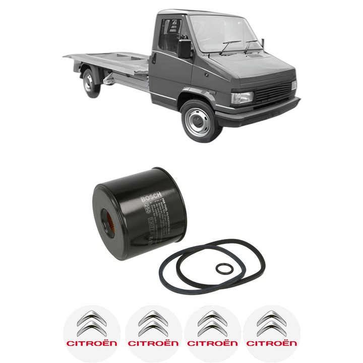 Filtru combustibil CITROEN C25 Platform/Chassis (280_, 290_) 2.5 DT din 1987-1994 KW 70 CP 95 CMC 2498, Bosch, Auto, 4x Stickere auto cu CITROEN