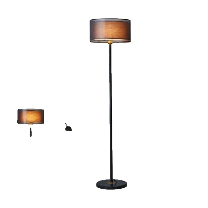 Lampa de podea, design modern, solutie de iluminat versatila, neagra, cu intrerupator tip pull, priza EU
