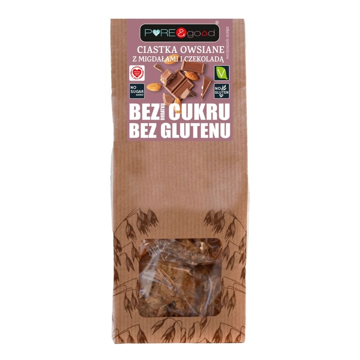 Biscuiti fara gluten cu migdale si ciocolata Pure & Good, 150g