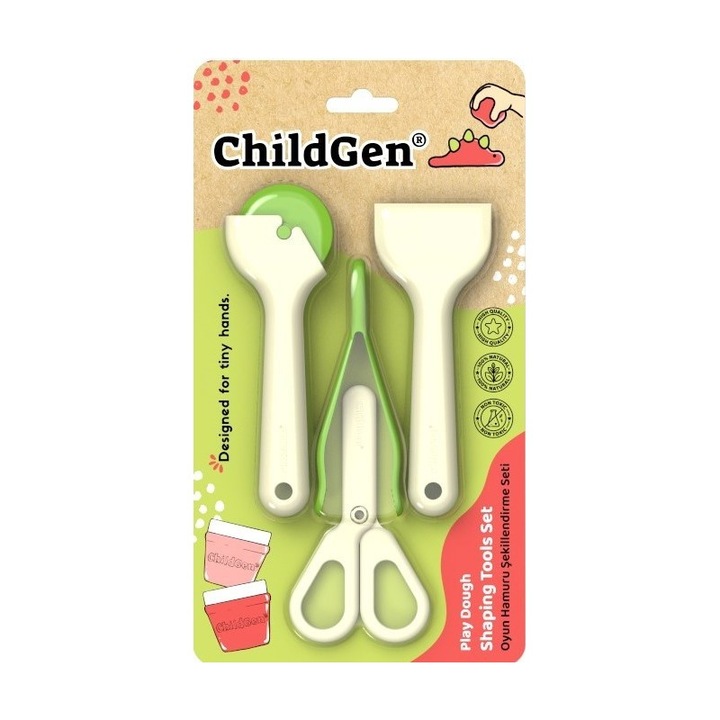 Gyurmaformázó szerszámkészlet, ChildGen, 2 típusú vágó, zöld/fehér, 15x175x240cm