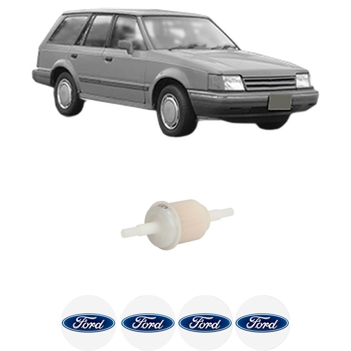 Filtru combustibil FORD ESCORT IV Turnier (AWF, AVF) 1.4 din 1986-1990 KW 55 CP 75 CMC 1392, Bosch, Auto, 4x Stickere auto cu FORD