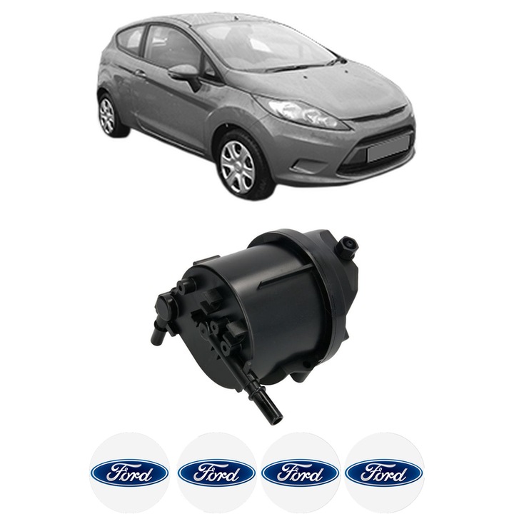 Filtru combustibil FORD FIESTA VI (CB1, CCN) 1.4 TDCi din 2010-2012 KW 51 CP 70 CMC 1399, Bosch, Auto, 4x Stickere auto cu FORD