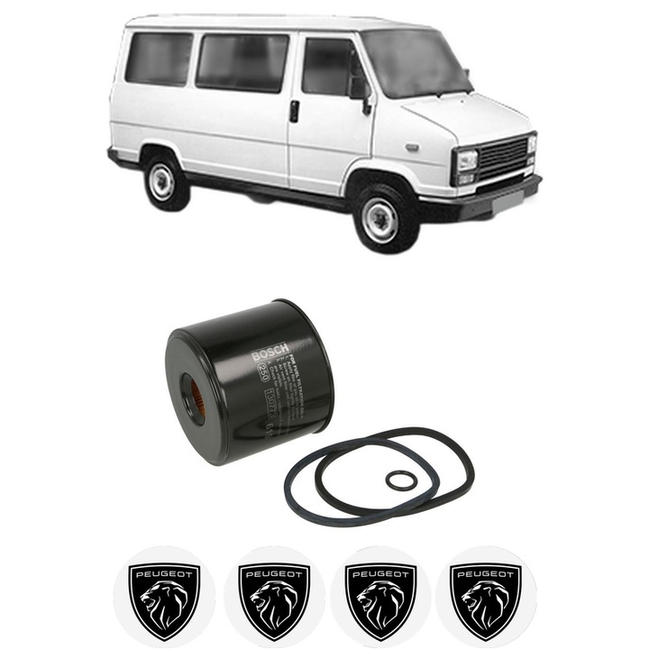 Filtru combustibil PEUGEOT J5 Bus (280P) 2.5 D din 1981-1990 KW 54 CP 73 CMC 2498, Bosch, Auto, 4x Stickere auto cu PEUGEOT