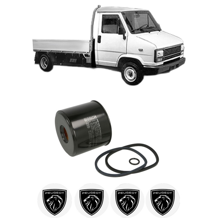Filtru combustibil PEUGEOT J5 Platform/Chassis (280L) 2.5 D din 1981-1990 KW 54 CP 73 CMC 2500, Bosch, Auto, 4x Stickere auto cu PEUGEOT