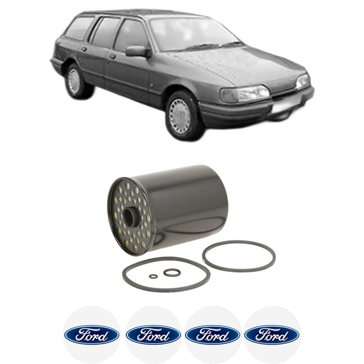 Filtru combustibil FORD SIERRA II Turnier (BNG) 2.3 D din 1987-1993 KW 49 CP 67 CMC 2304, Bosch, Auto, 4x Stickere auto cu FORD