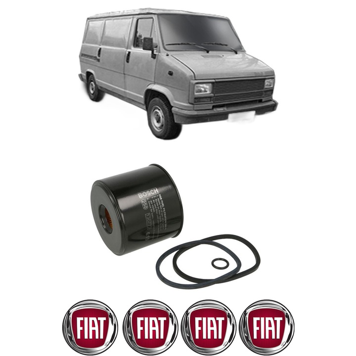 Filtru combustibil FIAT DUCATO Van (280_) 2.5 D din 1982-1990 KW 55 CP 75 CMC 2500, Bosch, Auto, 4x Stickere auto cu FIAT