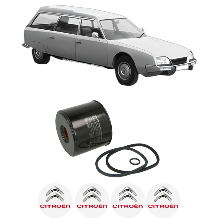 Filtru combustibil CITROEN CX I Break (MA) 2200 D din 1976-1979 KW 49 CP 67 CMC 2175, Bosch, Auto, 4x Stickere auto cu CITROEN